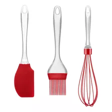 Kit Confeiteiro De Silicone Cabo Acrílico Vermelho Up Home