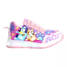 Tenis Niña Bluey Luces Led Coco Bingo Chilli Bandit Rosa 