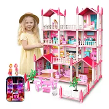 Casa De Muñecas Con Luces Led Para Niñas Casita De Muñecas Color Rosa