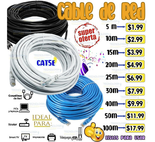 Cable De Red Internet 20 Metros Cable Red Utp Cat 5e  Lan