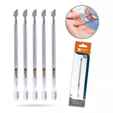 Kit 5 Espátula Cutícula Manicure Raspador Aço Inox Premium