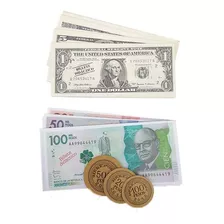 Billete Didáctico Surtido Dólar Y Peso Colombiano X 100 Pcs