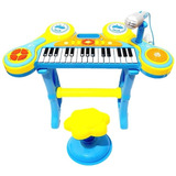 Organeta Piano Teclado Mp3 Para NiÃ±o, Color Azul Con Silla