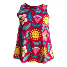 Vestido Infantil Meninas Manga Vermelho Estampada Kyly