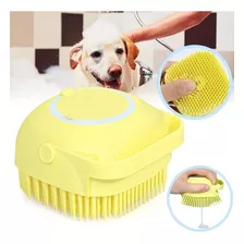 Escova Banho Cachorro Pet Reservatorio Para Shampoo Silicone Cor Amarelo