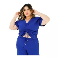 Cropped Manga Morcego Plus Size Feminino Liso Verão 2022 03