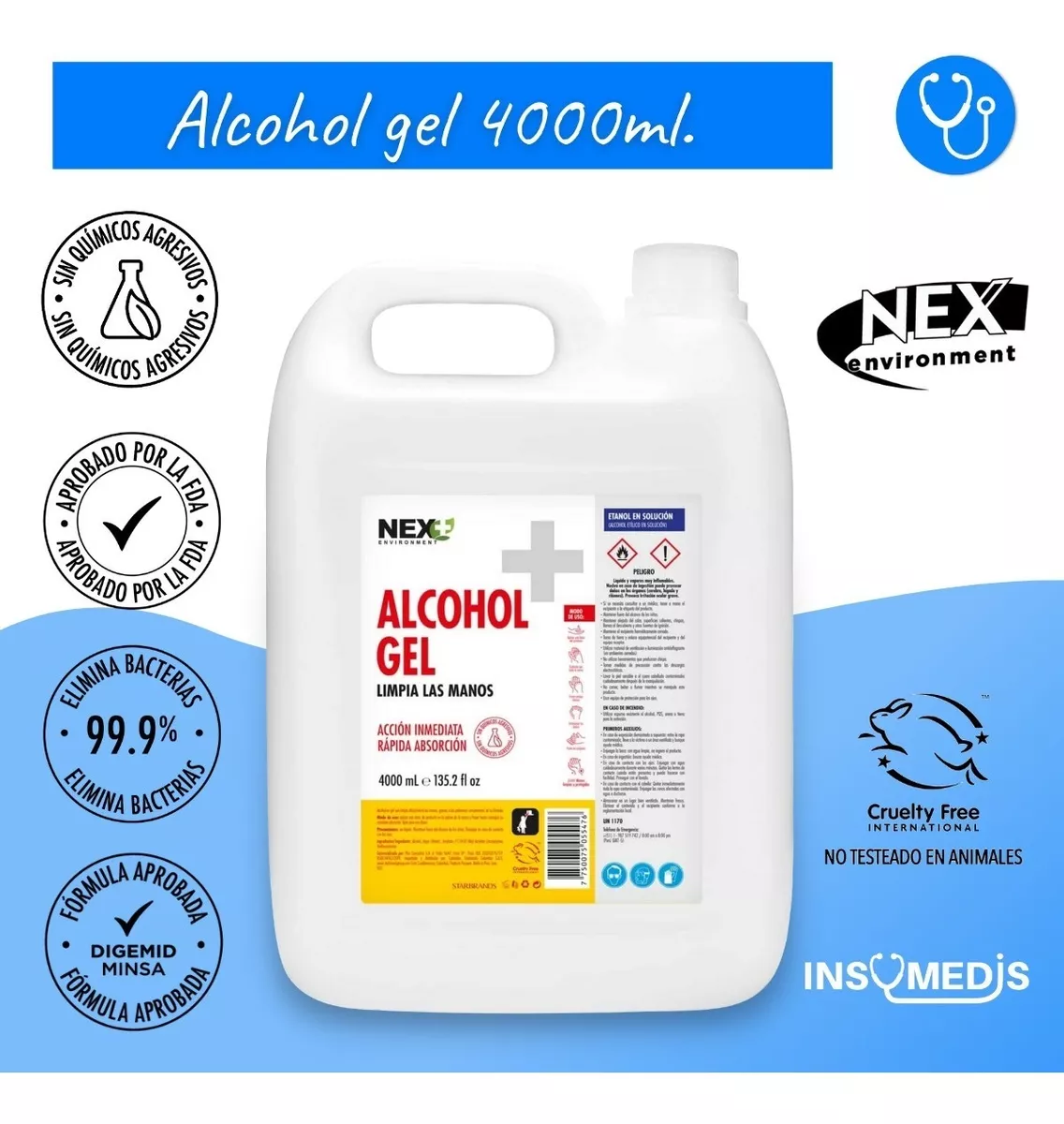 Alcohol Gel De 4 Litros - Nex Libre De Crueldad Animal
