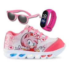 Tenis De Led Infantil Feminino Amy + Relogio + Oculos