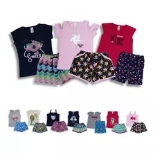 Kit 6 Peças 3 Short 3 Blusa Conjuntos Menina Linha Premium