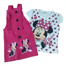 Conjunto Infantil Jardineira Macacão Menina Minnie Roupa