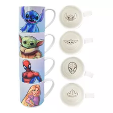 Juego 4 Tazas Apilables De Porcelana 320ml Disney 100 Años