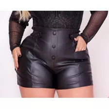 Short Feminino Couro Fake Plus Size Moda Blogueira