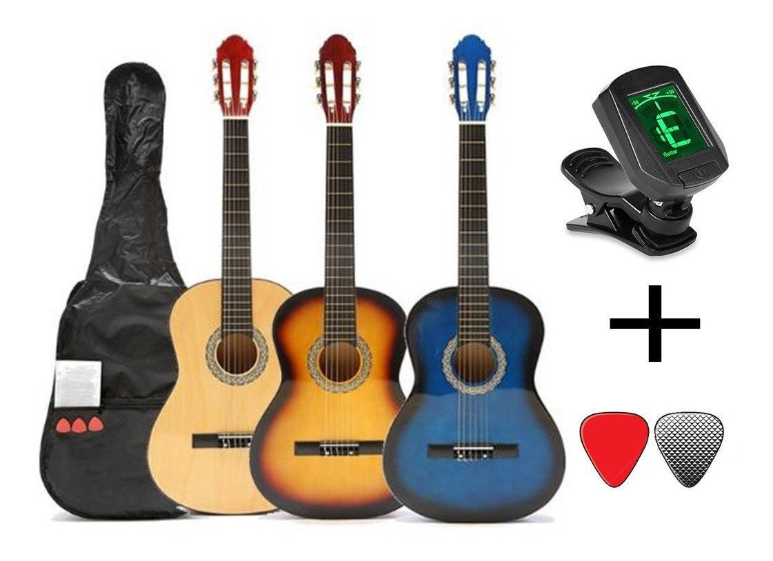 Guitarra Criolla Alta Gama Color + Afinador + Funda +  Puas 