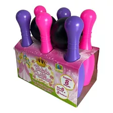 Jogo De Boliche Grande Princesas Com 6 Pinos 30cm + 2 Bolas Liso