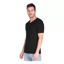 Camiseta Masculina Básica Comfort Gola V Preta