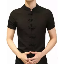 Camisa Hombre Cuello Mao Manga Corta Botón Chino - Bruce Lee