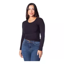 Blusa Feminina Cativa Canelada Básica Preto