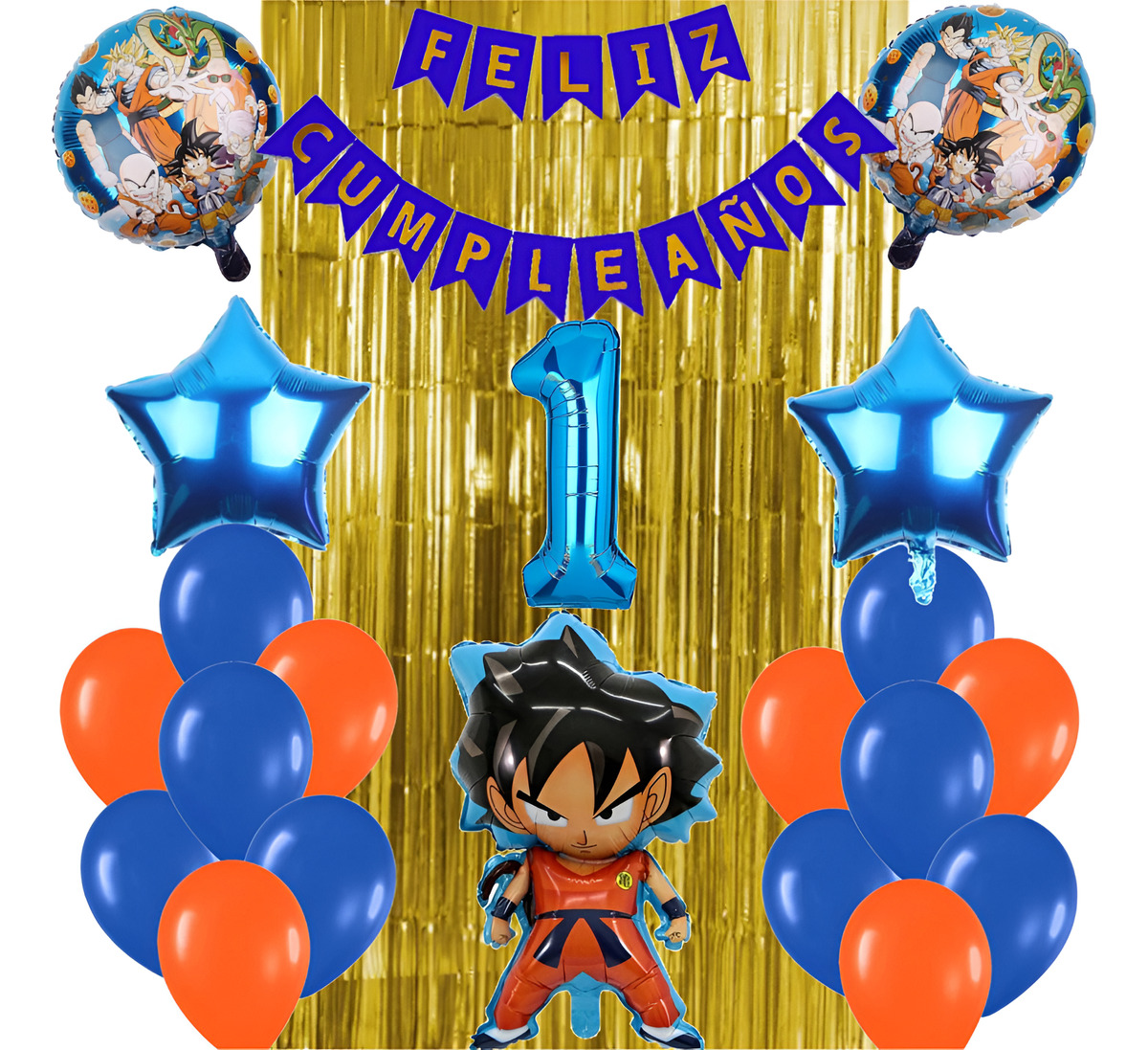 Combo Deco Dragon Ball Goku Globo 3d Feliz Cumple 