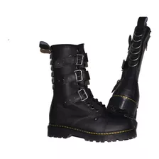 Bota Larga Negra Rock Goth Metal Piel Autentica Hombre