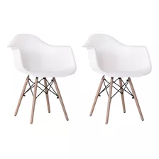 Kit 2 Cadeiras Charles Eames Com Braço Branca Cor Da Estrutura Da Cadeira Marrom-claro