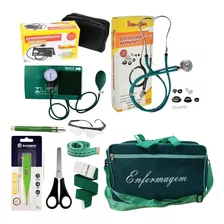 Kit De Enfermagem Verde Com Medidor De Pressão E Esteto