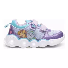 Zapatilla Con Luces Niña Brillos Morado Paw Patrol