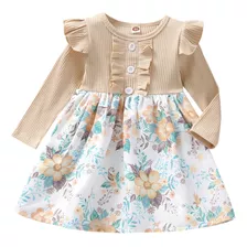 Vestido De Manga Comprida Estampado Com Babados Para Meninas