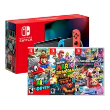 Nintendo Switch Neón + Odyssey + Mario 3d World + Mario Kart