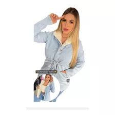 Parka Jaqueta Jeans Feminina Peluciada Bolso Moda Inverno