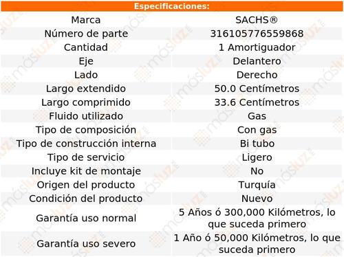 1- Amortiguador Gas Delantero Derecho S40 2004/2012 Sachs Foto 2