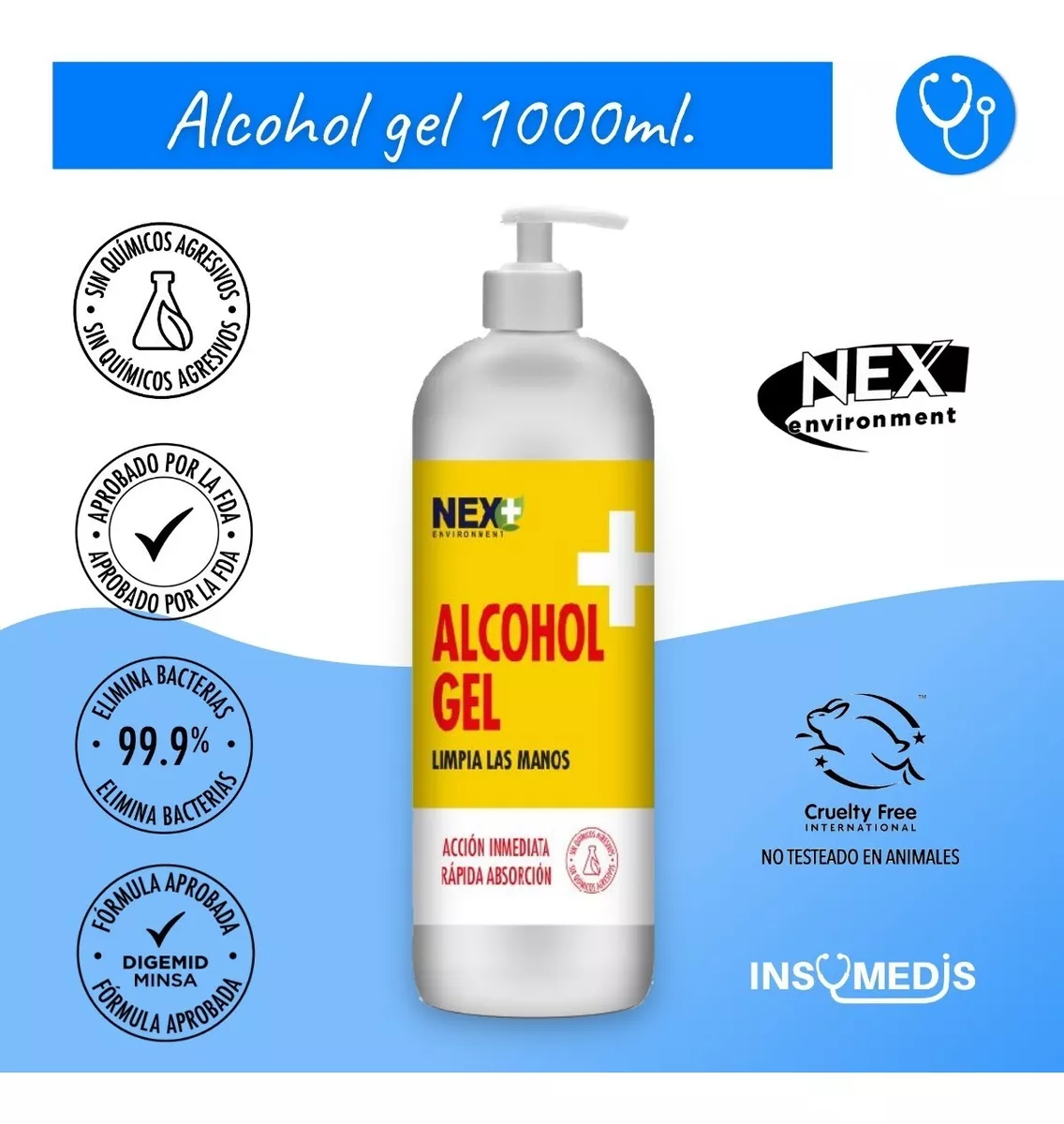 Alcohol En Gel Nex X 1 Litro Con Registro Sanitario