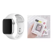 Pulseira Silicone Para Apple Watch 42/44mm + Case De Vidro