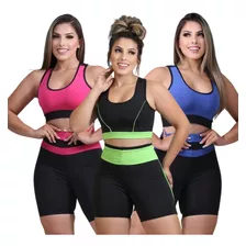 Kit 3 Conjuntos Short E Top Roupas De Academia Feminina Plus