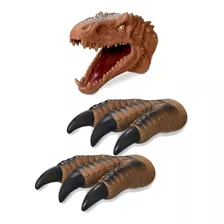 Kit Fantoche Dinossauro T-rex Marrom 2 Peça Cabeça Mão Garra