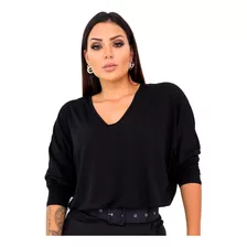 Blusa Feminina Manga Longa Basica Soltinha Viscolycra Plus 