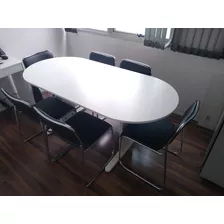 Conjunto 6 Cadeiras Mesa Sala De Reunião Oval 1,80 X 0,90 M