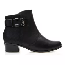 Bota Feminina Roma Cano Curto Salto Baixo Comfortflex Cor Preto Desenho Do Tecido Liso Tamanho 34