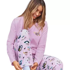 Pijama Invierno Mujer Jersey Estampado Marcela Koury 4204