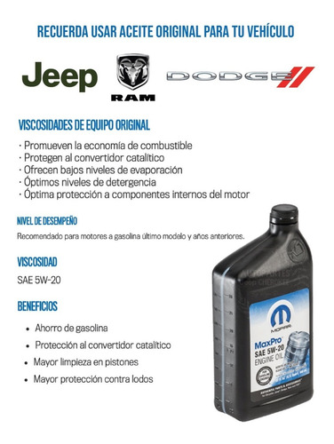 Aceite De Motor 5w20 Mopar - Para Jeep, Dodge Y Ram Foto 2