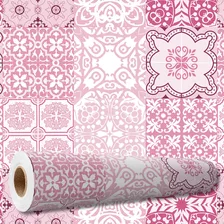 Papel De Parede Azulejos Português Rosa Cozinha Banheiro 3m