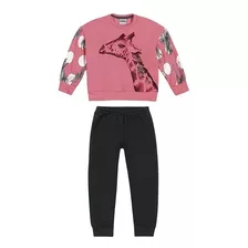 Blusa Feminina Infantil Conjunto Inverno Nanai Pink Girafa