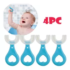 4pc Escova De Dentes Infantil Em Forma De U Oral Bebê Azul