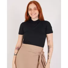 Blusa Manga Curta Feminina Gola Alta