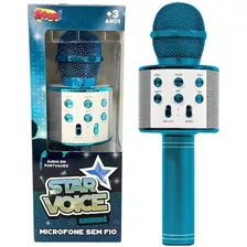 Microfone Sem Fio Bluetooth Karaokê Portátil Usb - Azul