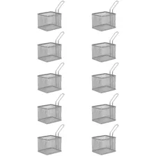 Kit Com 10 Cestinha Inox Para Batata Frita E Porções C/ Alça