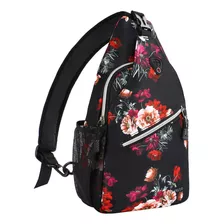 Mochila Negra Con Flores Rojas