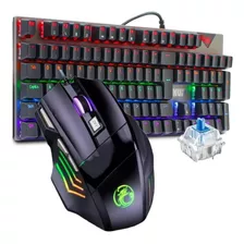 Combo Gamer Mouse Teclado Mecânico Blue Switch Led Rgb Jogos