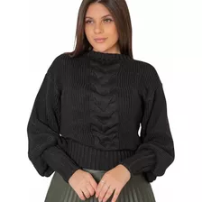 Blusa Em Tricot Feminina Manga Longa Bufante Outono Inverno