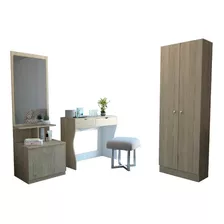 Mueble Detocador+velador C.espejo + Closet 2p- Rovere/blanco