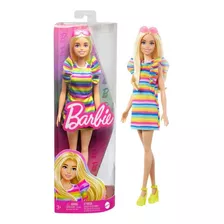 Barbie Rubia Fashionista #197 Brackets Vestido A Rayas Gafas